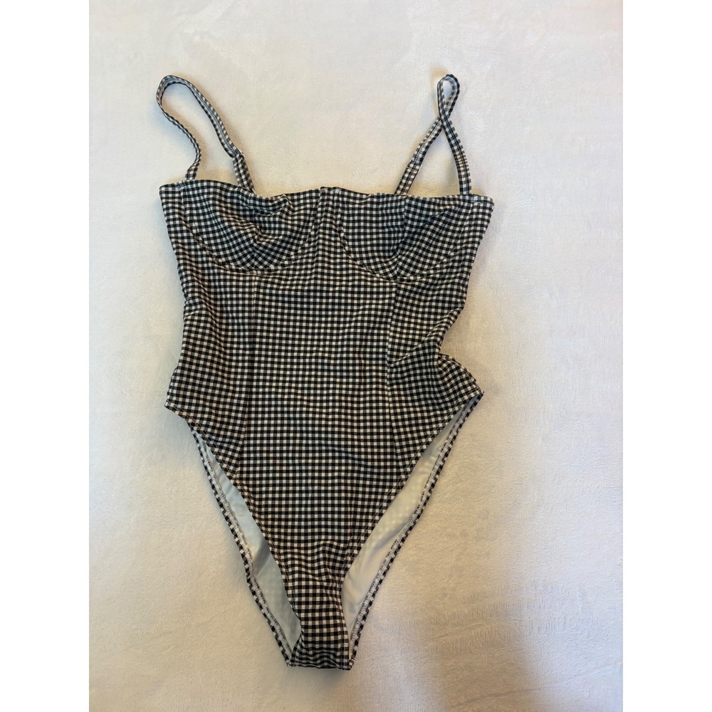 Good American Black Gingham Underwire One Piece Swimsuit High Cut XL